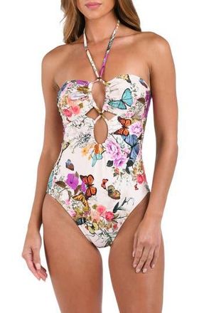 L'agence Shivea Butterfly Keyhole One-Piece Swimsuit in Ivory at Nordstrom Rack, Size X-Large
