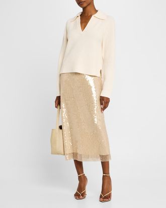 SIMKHAI Lopez Wool-Cashmere Polo Sweater