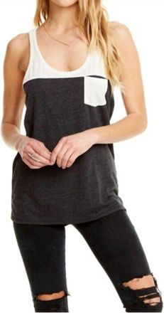 Chaser Blocked Jersey Racerback With Pocket Tank Top In Black/white