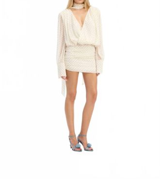 Rotate Chiffon Long Sleeve V-Neck Dress In Egret Combo