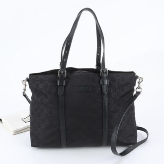 Gucci Black Leather Nylon Shoulder Bag Tote Bag (Pre-Owned)