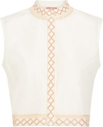 Emporio Sirenuse Andorra Embroidered Cotton-blend top - White - 42 (UK10 / S)