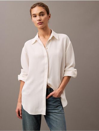 Calvin Klein Womens Luxe Stripe Relaxed Button-Down Shirt - White - XS