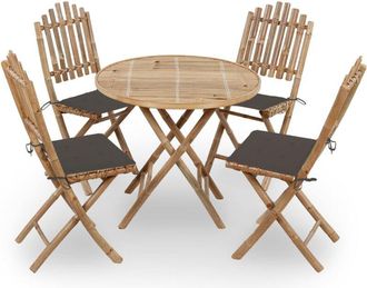 vidaXL Set De Comedor Exterior Plegable 5 Piezas Con Cojines Bamb&uacute; Vidaxl