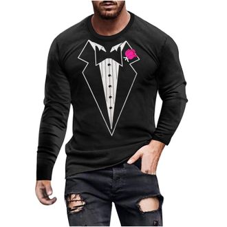 Generic Long Sleeve T Shirt Mens Trendy Tuxedo Print Crew Neck T-Shirt Soft Cotton Blend Moisture Wicking T Shirts Comfort Casual Base Layer Tops Relaxed Fit 