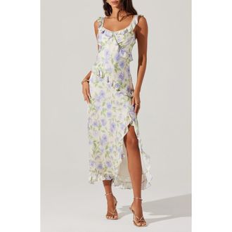 ASTR the Label Rosalina Floral Side Slit Dress in Cream Lavender Floral at Nordstrom Rack, Size Large