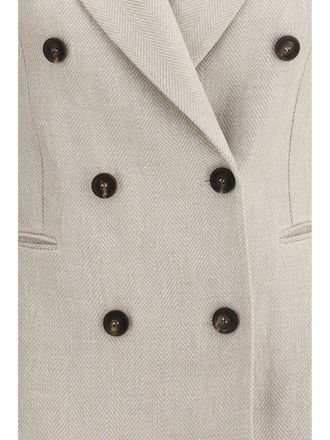 Brunello Cucinelli Womens Blazer Button Herringbone Beige-Panama Outer: Linen Blazers Beige/panama Jacket
