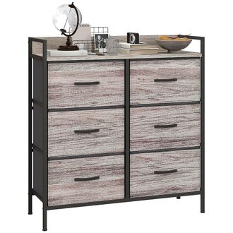 HOMCOM Bedroom Chest Of Drawers 6 Drawer Dresser W/ Shelf - Grey Wood Effect | TJ Hughes