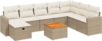vidaXL Set De Sof&aacute;s De Jard&iacute;n 9 Pzas Con Cojines Rat&aacute;n Sint&eacute;tico Beige Vidaxl