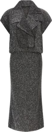 Missoni Grey Chevron Shawl Lapel Midi Dress