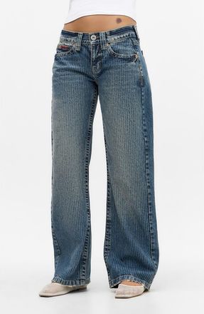 BDG Kayla Pinstripe Low Rise Wide Leg Jeans in Blue at Nordstrom, Size 24 32