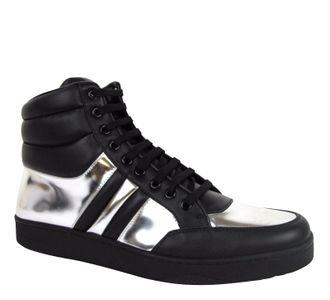 Gucci Mens High top Contrast Padded Black / Silver Leather Sneaker (7.5 G / 8 US)