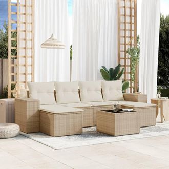 vidaXL Vidaxl - Set Sof&aacute;s De Jard&iacute;n 7 Piezas Y Cojines Rat&aacute;n Sint&eacute;tico Beige
