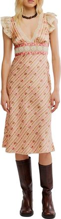 Free People Bali Belle Floral Ruffle Satin Midi Dress in Soft Pink at Nordstrom, Size X-Small