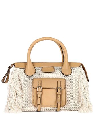 Chlo&eacute; Beige Linen Edith Fringe Medium Day Bag (Authentic Pre-Loved)