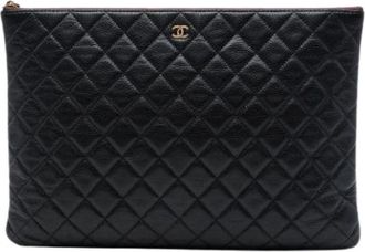 Chanel Pre-owned Quilted Caviar Leather Clutch - Dames - Vintage Clutch - Zwart - ONE Size - Leer - Vintage