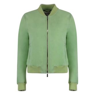 Moorer Bomber Jackets, female, Green, XS, Suede Jacket with Zipped Pockets