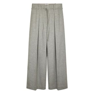 Brunello Cucinelli Wide Trousers, female, Gray, 2XS, Pleated Belted Trousers