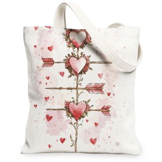 Generic Hearts Canvas Tote Bags, Floral Love Pattern Reusable Grocery Bags, Lightweight Washable for Valentines Day Travel Beach Picnic 13x15 Inch