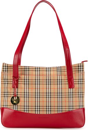 Burberry Pre-owned Womens Checked Tote Bag With Leather Trim - Beige Textile - One Size