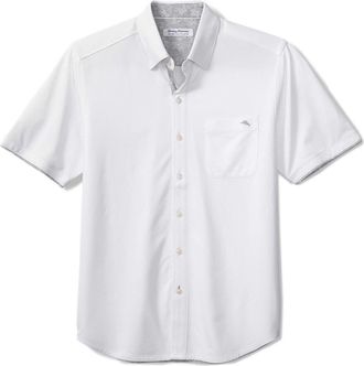 Tommy Bahama San Lucio Lotus Happy Hour IslandZone Short Sleeve Cotton Blend Button-Up Shirt in White at Nordstrom, Size 2Xlt