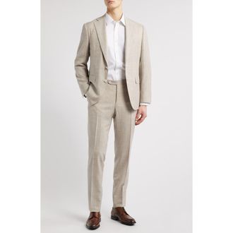 Canali Capri Trim Fit Slub Wool & Silk Blend Suit in Beige at Nordstrom Rack, Size 46 Us / 58 Eu Regular