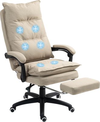 Vinsetto Vinsetto Silla De Oficina Ejecutiva Con Masaje, Silla De Escritorio Con Altura Ajustable, Respaldo Reclinable, Reposapi&eacute;s, Giratoria 360&deg;, Beige