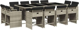 vidaXL Set Comedor Jard&iacute;n Y Cojines 13 Pzas Rat&aacute;n Sint&eacute;tico Gris Claro Vidaxl