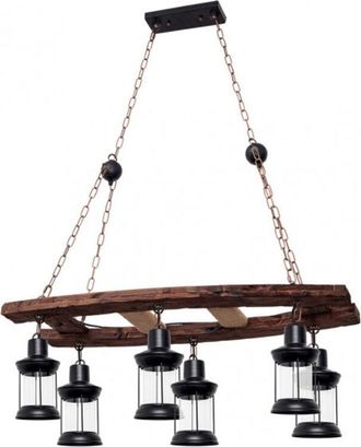 Fabrilamp L&aacute;mpara Colgante Rustico finca De Seis Luces 6xe27 Ip20 60-90x78x40cm Color Negro Y Madera
