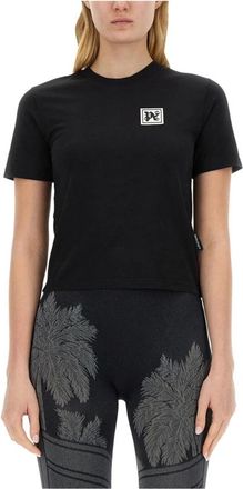 Palm Angels Logo Graphic Katoenen T-Shirt - Dames - T-shirts - Zwart - L - Katoen - Tops