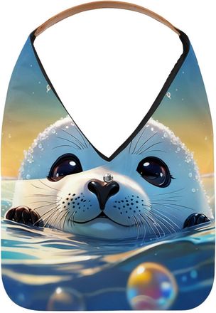 Generic Lovely Harp Seal Swims Underwater Reusable Lightweight Grocery Bags - Foldable Into Compact Pouch, Washable & Sturdy, Multipurpose for Shopping and Tr