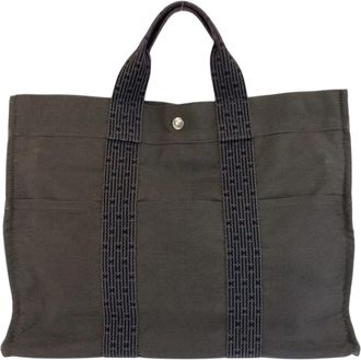 Herm&egrave;s Gray Polyamide Polyester Handbag Tote Bag (Pre-Owned)
