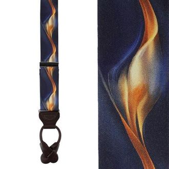 Trafalgar Store Atticus Blue and Gold Billow Silk Button End Suspenders in Navy Blue And Gold at Nordstrom