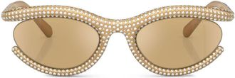 Swarovski pavé crystal-embellished oval-frame sunglasses - women - Crystal/Nylon - 54 - Gold