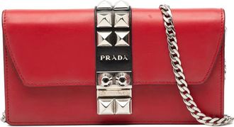 Prada 2000-2025 City Calfskin Studded Elektra Clutch with Chain crossbody bag - Red