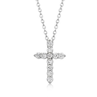 Ross-Simons Lab-Grown Diamond Cross Pendant Necklace in Sterling Silver