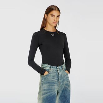 Diesel Cotton sweater with Oval D logo - Tops - Woman - Black
