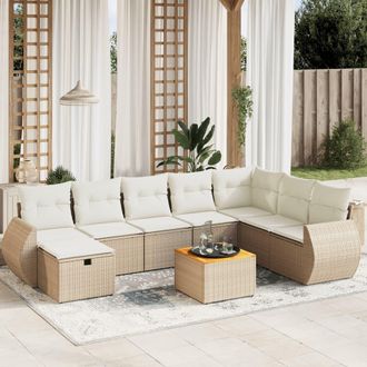 vidaXL Set De Sof&aacute;s De Jard&iacute;n 9 Pzas Con Cojines Rat&aacute;n Sint&eacute;tico Beige Vidaxl