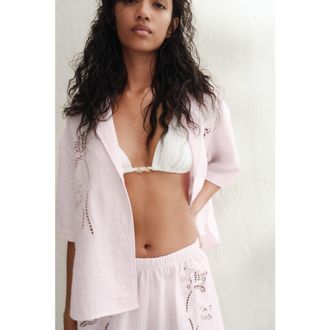 H&M Broderie Anglaise Shirt in Light Pink at Nordstrom, Size X-Small