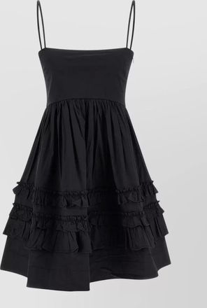 Ganni mini dress frill flared skirt smocked back