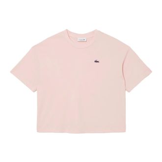 Lacoste T-Shirts, female, Pink, M, Relaxed Fit Landscape Crocodile T-shirt