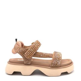 Jeannot Flat Sandals, female, Beige, Size: 10 US Sandalo con perline