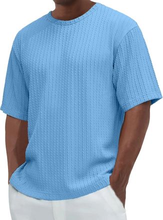 Generic Mens T-Shirt Plain Textured Crew Neck Short Sleeve Shirt Oversized Casual Summer Lightweight Quick-Dry Breathable Top for Formal Events and Outdoor Ac