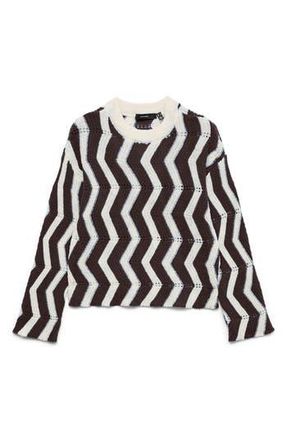 Vero Moda Libra Zigzag Stripe Sweater in Birch/Chocolate at Nordstrom Rack, Size X-Small