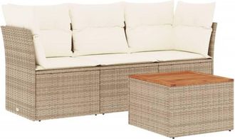 vidaXL Juego De Sof&aacute;s Jard&iacute;n Con Cojines 4 Pzas Rat&aacute;n Sint&eacute;tico Beige Vidaxl