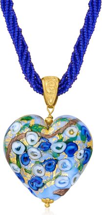 Ross-Simons Italian Multicolored Murano Heart Pendant Necklace in 18kt Gold Over Sterling