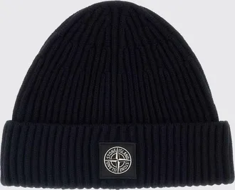 Stone Island Berretto beanie in lana vergine RWS a coste con patch logo Compass