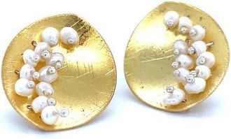Esin Akan Leaf Mars Earring, Sterling Silver with Gold Plate and Fresh Water Pearls in Gold Plated at Nordstrom