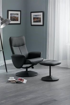 Julian Bowen Lugano Upholstered Swivel Recliner Chair & Footstool in Jet Black