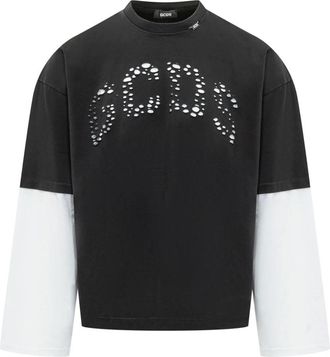 GCDS Laser Logo Longsleeve T-Shirt - Heren - Longsleeves - Zwart - L - Katoen - Tops